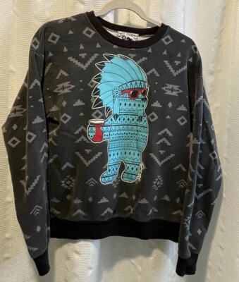 Riot Society Sweatshirt Medium Aztec Bear Feather Headdress Gray - Image 1 of 4
