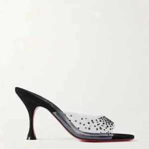Christian Louboutin Degramule Strass 85 Slip On Sandal Heel with PVC & Crystals - Picture 1 of 9