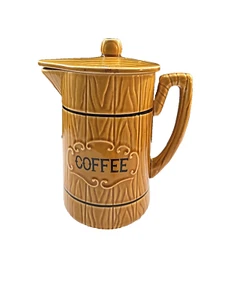 Vintage MCM Royal Sealy Japan Ceramic Coffee Pot & Lid Wood Grain Barrel Look - Picture 1 of 10