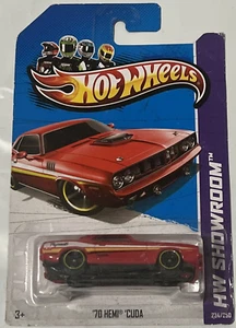 2013 1/64 HOT WHEELS SHOWROOM 1970 PLYMOUTH HEMI CUDA RED 234/250 - Picture 1 of 2