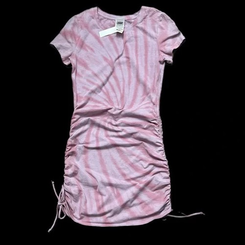 UNDERCOVER Abito Victorias Secret ROSA lati arricciati XSmall cravatta vissuta tintura nuovo