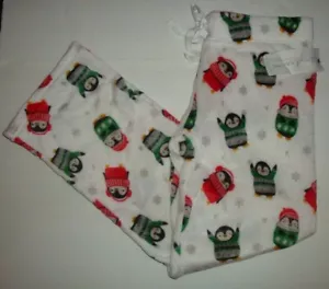 Daydream Women's Christmas Minky Soft Fleece Sleep Pajama Pants White Penguins L - Picture 1 of 3
