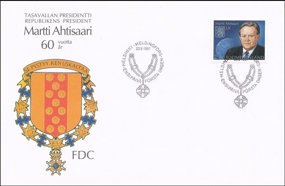 Nobel Peace Prize Receiver President Martti Ahtisaari 60 Finland Mint FDC 1997 - Image 1 of 1