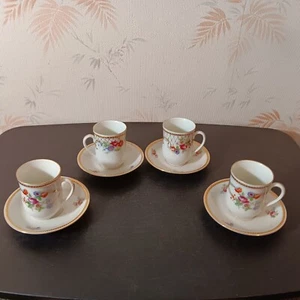 Delicato set di 4 tazze da tè e piattini circa 1922 PK Slesia fiori selvatici/rosa - Foto 1 di 10
