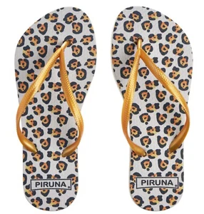 Piruna Flip Flops Gold Leopard Fashion Animal Print Sandals for Men and Women - Picture 1 of 4
