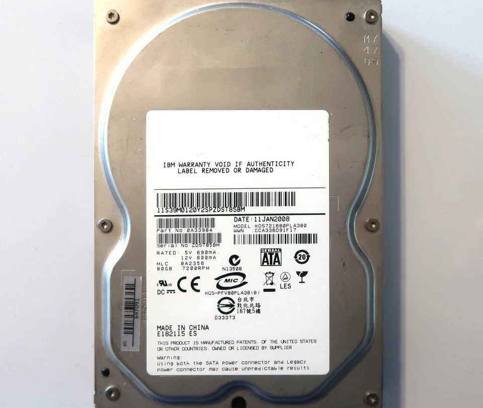 Hitachi HDS721680PLA380 0A33984 BA2356 China 80gb Sata 3.5" HDD 11JAN2008 - Image 1 of 1