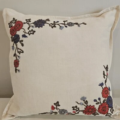 NEW Ralph Lauren Macall Embroidered 18" x 18" Decorative Pillow Cream $255 - Image 1 of 4