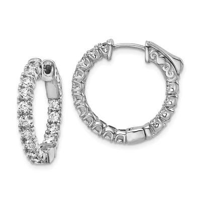 Argento Sterling 2.25mm Zircone Cubico IN & Fuori Rotondo Cerchio Orecchini - - Immagine 1 di 4