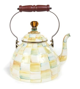 MacKenzie-Childs Parchment Check Enamel Tea Kettle - 3 Quart - Picture 1 of 1