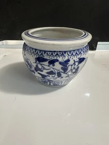 Vaso in porcellana cinese vintage in miniatura blu e bianco Jardiniere - Foto 1 di 5