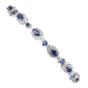 925 Sterling Silver Bracelet Oval Sapphire 5x3mm Natural Gemstone Jewelry 7 Ins - Picture 1 of 13