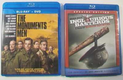 The Monuments Men & Inglourious Basterds Blu Ray DVD, Brad Pitt, Matt Damon - Image 1 of 2