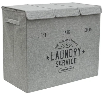 3 Fächer Wäschekorb mit Deckel - 84L Wäschesammler Faltbar - 60x30x50 Wäschebox - Bild 1 von 4