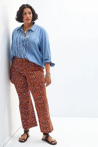 Maeve Anthropologie Kick Leopard Print Flare Pull On Pants Orange Black Small - Picture 1 of 12