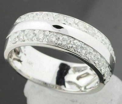 Alianza de boda para hombre creada en laboratorio diamante 2,25 quilates redonda plata de ley 925 Foto 1 de 3