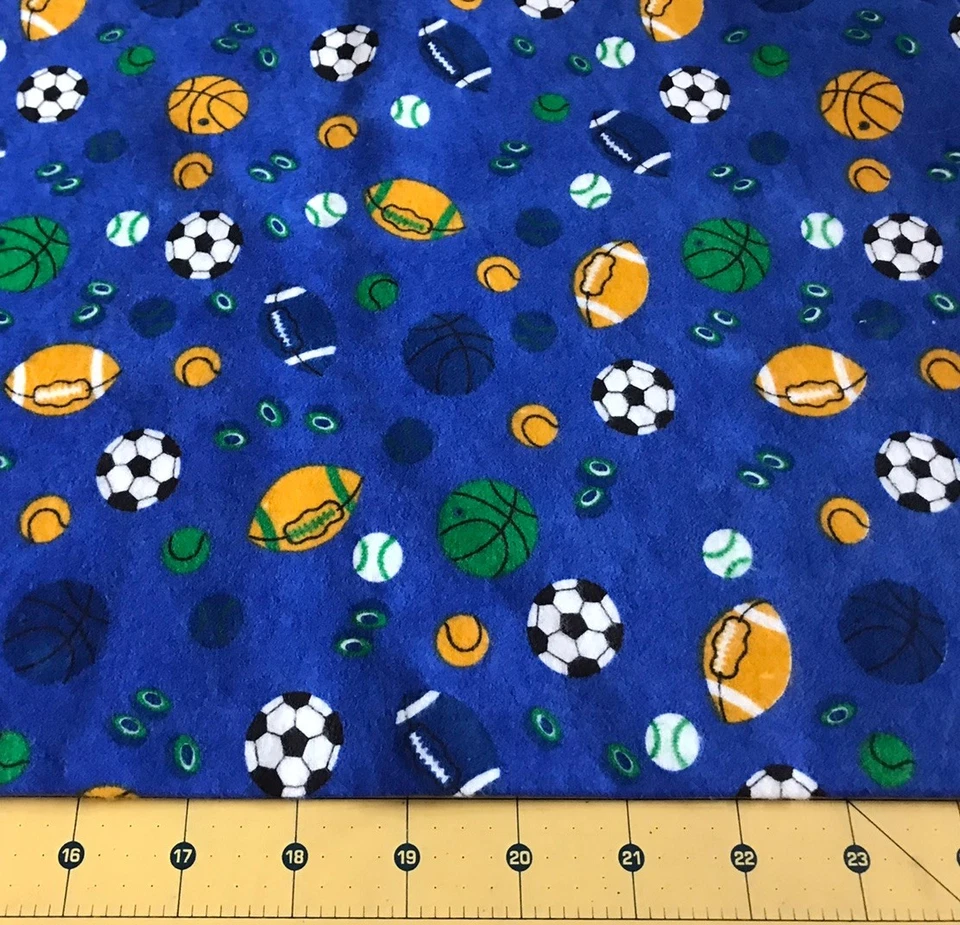 All Sports On Blue 20” X 43” Flannel fabric #2285a - Image 1 of 1