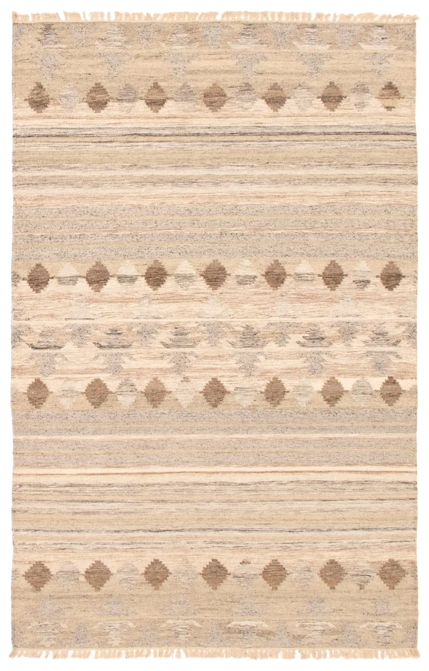 Tapete de lã oriental vintage tecido à mão tradicional Kilim 5'0" x 7'10" - Imagem 1 de 4