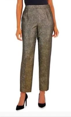 NWOT Veronica Beard Stila Gold Crop Metallic Shimmer Straight Wool Blend Pant 12 - Image 1 of 4