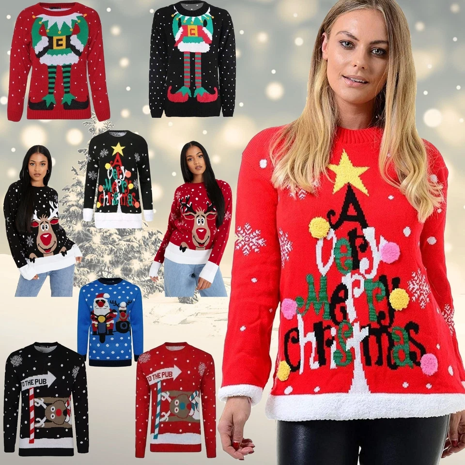 Mens Womens Unisex XMAS Novelty Christmas Long Sleeves Knitted Jumper Sweater - Image 1 of 1