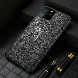 Case Genuine Stingray Leather Pearl Fish Skin Back Cover fr iPhone 15 16 Pro Max - Picture 1 of 34