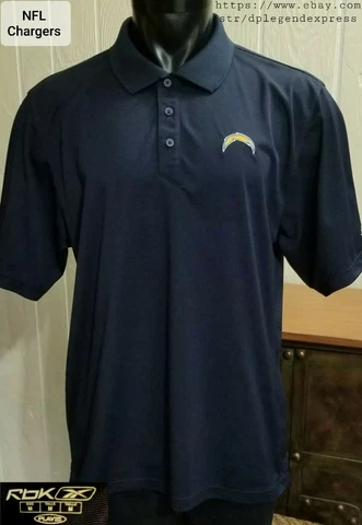 NFL Los Angeles Chargers Football Bolt Reebok Rbk Play Dry Blue Polo Shirt Sz M Cover