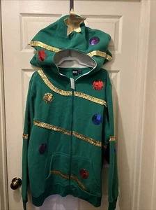 Árbol de Navidad Chaqueta con Capucha Suéter Feo Verde Motor Loco Cremallera ADULTO XXL - Imagen 1 de 9