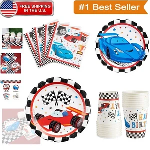 Racing Car Disposable Party Tableware Kit for Boys – 16 Guests, Easy Cleanup - Picture 1 of 9