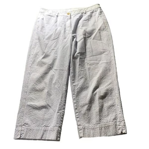 LL BEAN Damen Gr. 14 Seersucker Hose klassisch blau weiß Baumwolle kurz nautisch - Bild 1 von 10