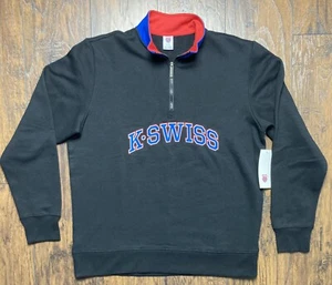 K-Swiss 1/4 Zip Long Sleeve Shirt Men's Size Large Black - Embroidered Logo NWT - Picture 1 of 11