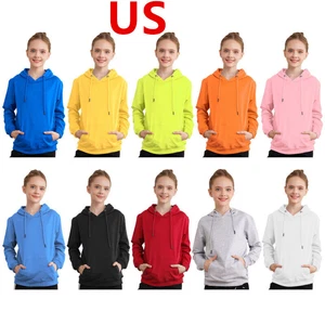 US Kids Boys Hoodie Long Sleeve Solid Color Sweatshirt Tops with Pockets Outwear - Picture 1 of 51