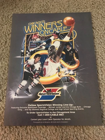 Vintage MICHAEL JORDAN SPORTSVISION CABLE Poster Print Ad 1980s CHICAGO BULLS Cover