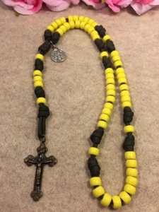 Paracord Rosary- Yellow Beads Rosary- St Benedict Medal - Handmade - Picture 1 of 7