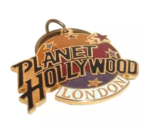Planet Hollywood London gold tone logo keychain keyring key chain ring - Picture 1 of 3