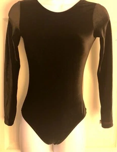 GK ELITE LgSLV LADIES SMALL CLASSIC BLACK VELVET GYMNASTICS DANCE LEOTARD Sz AS - Picture 1 of 7