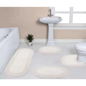 Double Ruffle Collection 100% Cotton Bath Rug Set, 4-Pcs Set with Contour, Ivory - Picture 1 of 8