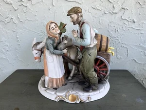 ANTONIO BORSATO Italy Old Woman & Man Keg Donkey Wagon Porcelain Figurine - Picture 1 of 6