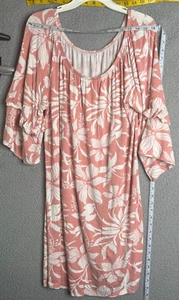 Women's 3/4 Ruffle Sleeve Pink & White Floral T-Shirt Dress Knee Length Size 3XL - Picture 1 of 12