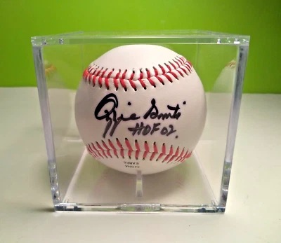 Ozzie Smith 3 Stat Autographed Rawlings OML Baseball- JSA W Authenticated - Image 1 of 4