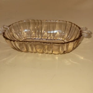 Hocking Rosa Vertiefung Glas 7" Oval Gerippt Relish Nuss Süßigkeiten Schale mit Griffen Vintage - Bild 1 von 9
