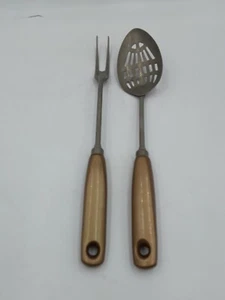 Vintage EKCO Slotted Spoon and Serving Fork Gold Plastic Handle - Bild 1 von 11