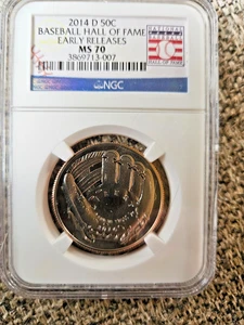 2014-D Baseball Hall of Fame Half Dollar NGC-MS70 Early Release - Picture 1 of 2