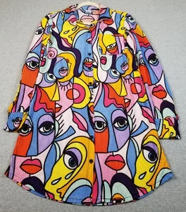 FASHION NOVA Shirt Dress Women’s Small S Lisa Plisse Abstract Artsy Long Sleeves - Picture 1 of 13