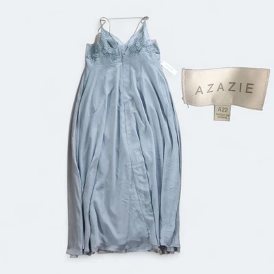 Nwt Azazie Dress Light Blue Sleeveless Floral Lace Wrap Size A22 Chest 42" - Image 1 of 4