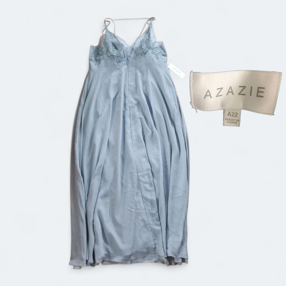 Nuevo con etiquetas Vestido Azazie Azul Claro Sin Mangas Floral Encaje Envolvente Talla A22 2X Pecho 42" Foto 1 de 4