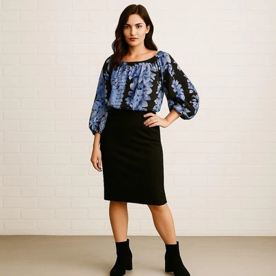 Blusa Top Nanette Lepore Azul Seda Floral Manga Globo Para Mujer Talla 6 EE. UU. Foto 1 de 4