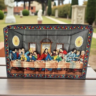 JESÚS LA ÚLTIMA CENA Tapiz religioso de algodón vintage Da Vinci 55x36 arte de pared Foto 1 de 4