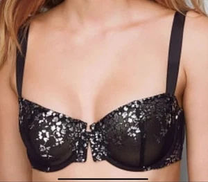 Victoria Secret Very Sexy Unlined Balconette Mesh Bra 36DD Sparkle Black BWT - Picture 1 of 10