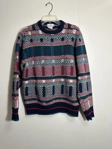 Suéter De Colección Neiman Marcus Shetland Lana Multicolor Geométrico Hecho HK M - Imagen 1 de 11
