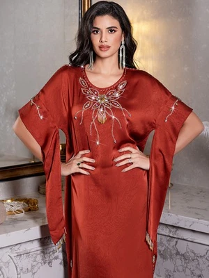 Eid Mujeres Abaya Lujo Musulmán Diamantes Bata Mujer Musulmane Vestidos Longue Bata Foto 1 de 4