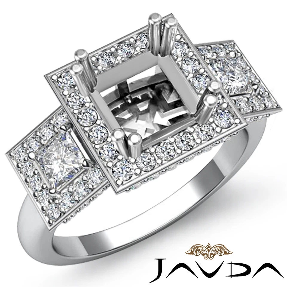 3 Stone Diamond Anniversary Round Princess Ring 18k White Gold Semi Mount 2.15Ct - Image 1 of 4